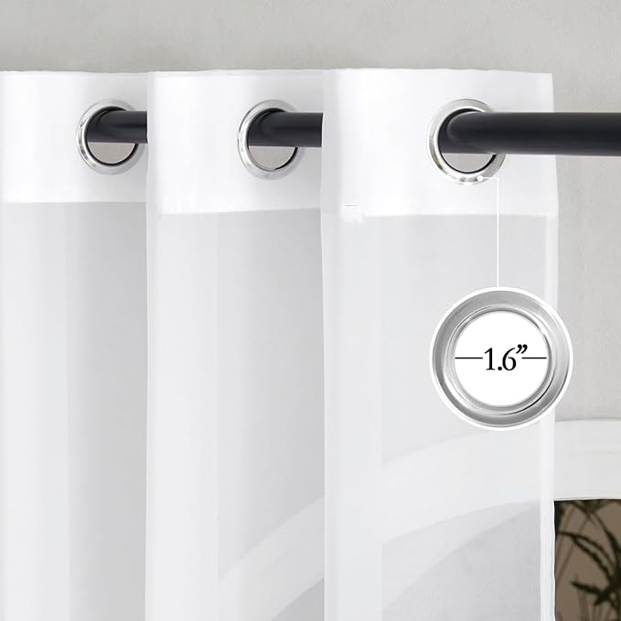 NICETOWN White Sheer Curtains 45 inches Long, Grommet Light Filtering Airy Voile Sheer Lightweight & Breathable Window Treatments for Kitchen/Cafe, W30 x L45, 2 Panels