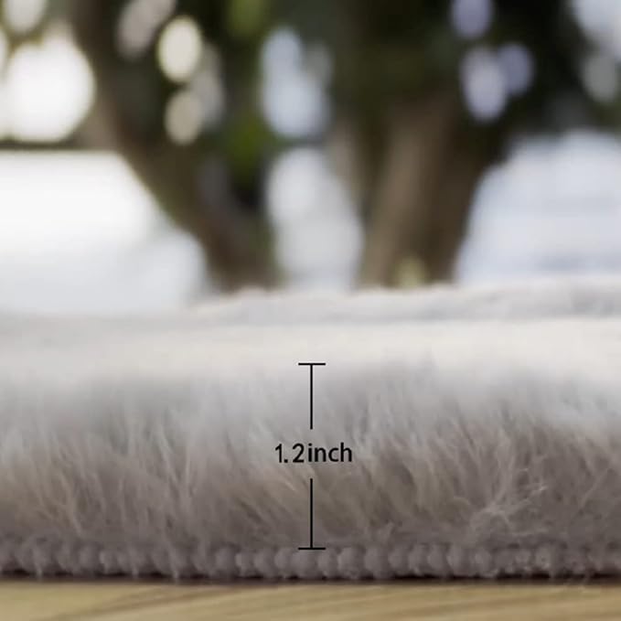ORINOVA Grey Faux Rabbit Washable Furry Fur Area Rugs for Living Room Bedroom Gray Fluffy Sheepskin Rug Nursery Decor 4x6 Area Rug