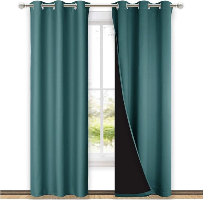 NICETOWN Complete 100% Blackout Curtain Set, Thermal Insulated & Energy Efficiency Window Draperies for Guest Room, Full Shading Panels for Shift Worker and Light Sleepers, Sea Teal, 42W x 84L, 2 PCs