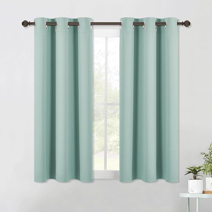 NICETOWN Blackout Window Curtains 60 inch Length 2 Panels, 34 x 60 Inch, Aqua Blue, Grommet Top Room Darkening Thermal Insulated Solid Vertical Drapes for Bedroom/Kid Room