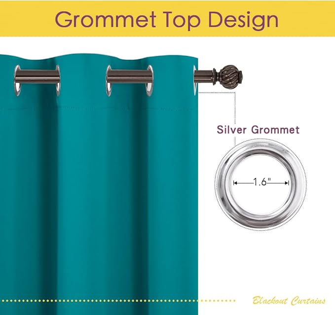 NICETOWN Blackout Draperies Curtains for Kids Room, Window Treatment Thermal Insulated Solid Grommet Blackout Drape Panels for Bedroom (Peacock Teal, Set of 2, 70 by 84 inches)