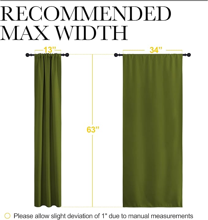 NICETOWN Bedroom Curtains Draperies with Rod Pocket, Nursery Essential Thermal Insulated Blackout Curtain Panels for Small Window (Olive Green, 1 Pair, 34 x 63)