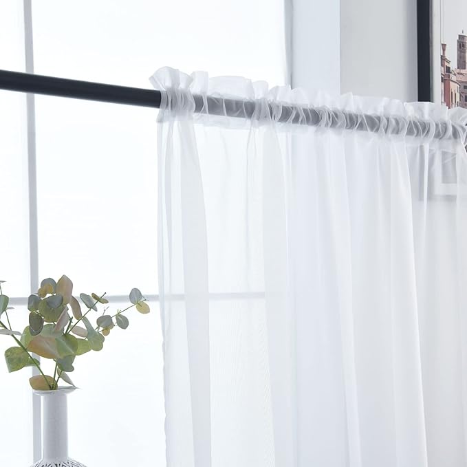 SpaceDresser Basic Rod Pocket Sheer Voile Window Curtain Panels White 1 Pair 2 Panels 52 Width 108 Inch Long for Kitchen Bedroom Children Living Room Yard?White?52Wx 108L?