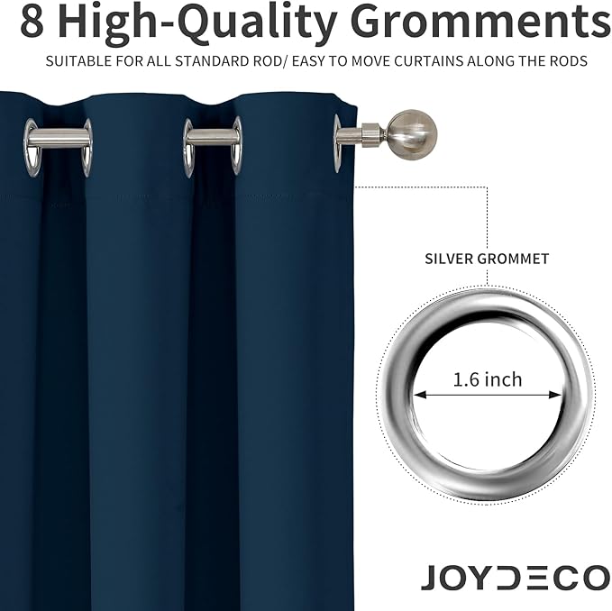 Joydeco Blackout Curtains 84 Inch Length 2 Panels Set, Thermal Insulated Long Curtains& Drapes 2 Burg, Room Darkening Grommet Drapes for Living Room Bedroom Window (Navy Blue, W52 x L84 Inch)