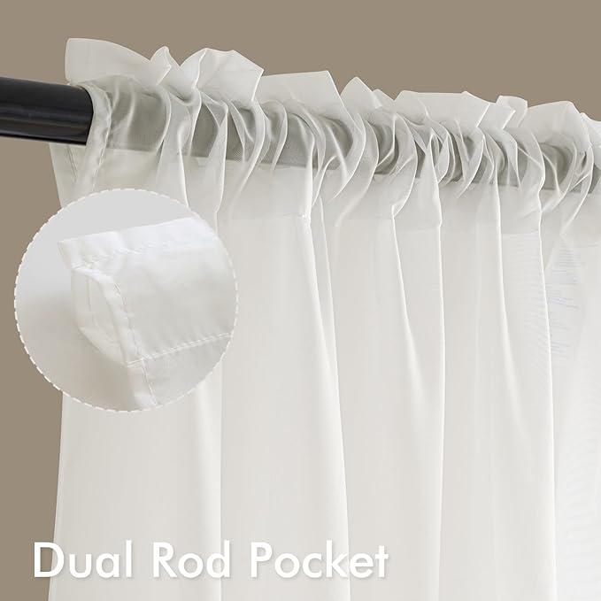 MIULEE Ivory Sheer Curtains 108 Inches Long, 4 Panels Set, Light Filtering Rod Pocket Voile Drapes for Living Room and Bedroom, Airy Soft Fabric Window Treatments, 54 x 108 Inches