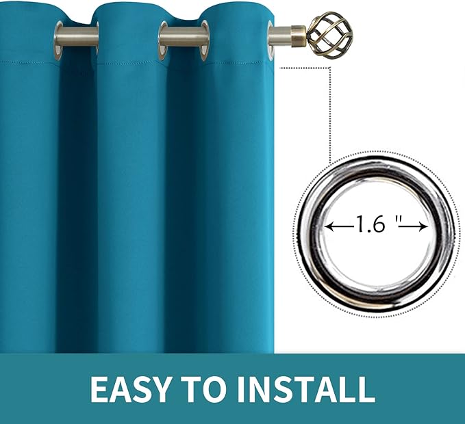 BGment Blackout Curtains - Grommet Thermal Insulated Room Darkening Bedroom and Living Room Curtains, Set of 2 Panels (42 x 72 Inch, Peacock Blue)