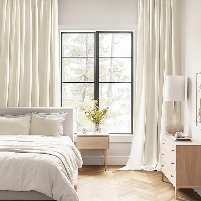 MIULEE Beige White Back Tab Blackout Curtains 84 Inch Length 2 Panels Set for Living Room Bedroom Privacy, Rod Pocket/Pinch Pleat Thermal Insulated Room Darkening Pleated Light Blocking Drapes