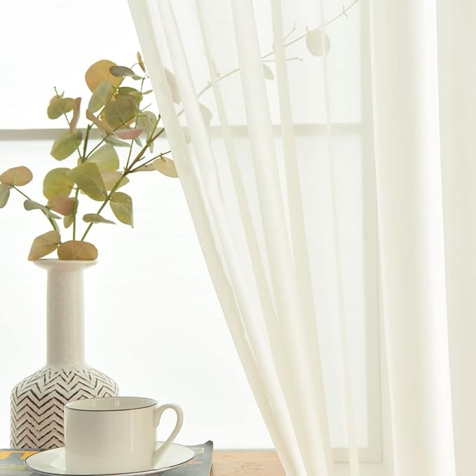 SpaceDresser Basic Rod Pocket Sheer Voile Window Curtain Panels White 1 Pair 2 Panels 42 Width 84 Inch Long for Kitchen Bedroom Children Living Room Yard(Ivory,42 W x 84 L)