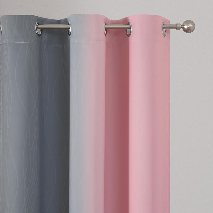 Pink and Grey Blackout Curtains 84 inches Long,Ombre Full Room Darkening Window Curtains for Living Room,Grommet Thermal Insulated Drapes,Light Blocking Curtains for Girls Bedroom,42x84 Inch, 2 Panels