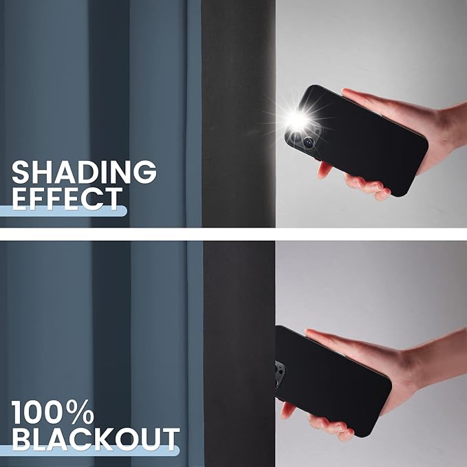 SimpleHome 100% Blackout Curtains for Bedroom,Thermal Insulated Grommet Window Drapes Room Darkening Stone Blue Curtains for Living Room with Black Back,52 x 63 Inch,2 Panels