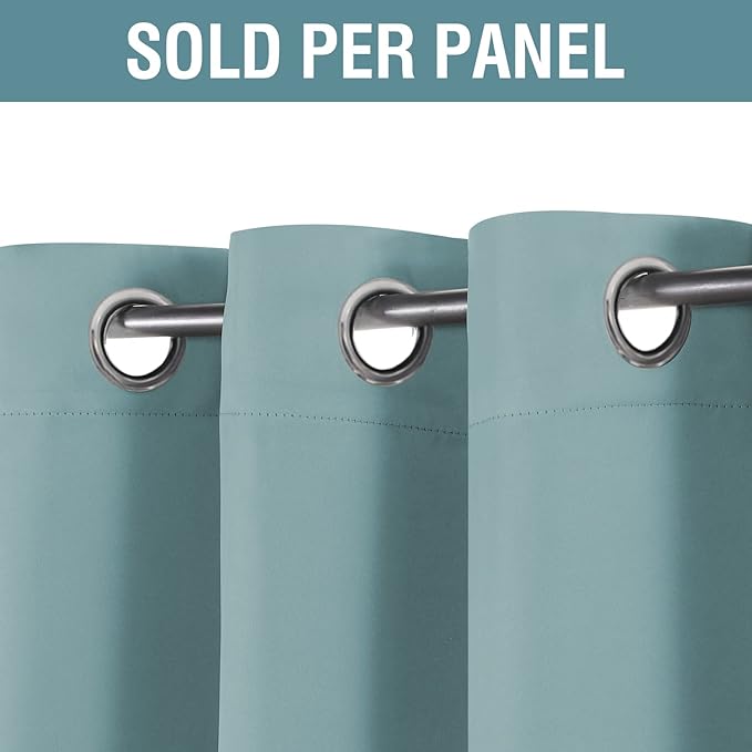 H.VERSAILTEX Blackout Curtain for Living Room Thermal Insulated Window Treatment Curtain Extra Long 63 inch Length Energy Saving Solid Grommet Top Blackout Drape, One Panel, Mineral Blue, 52"W x 63"L