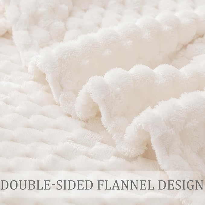 Exclusivo Mezcla Fleece King Blanket for Bed, Extra Large Fuzzy Ivory Bed Blankets, Soft Cozy Plush Sofa Throws for All Seasons, 90x104 Inches