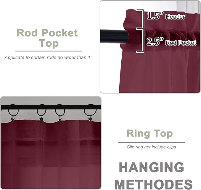 OWENIE Sheer Curtains 84 Inches Long 2 Panels Set, Burgundy Sheer Curtain for Living Room Bedroom, Modern Filmy Rod Pocket Curtains Drapes, 2 Pcs, Each 59 W x 84L, Burgundy