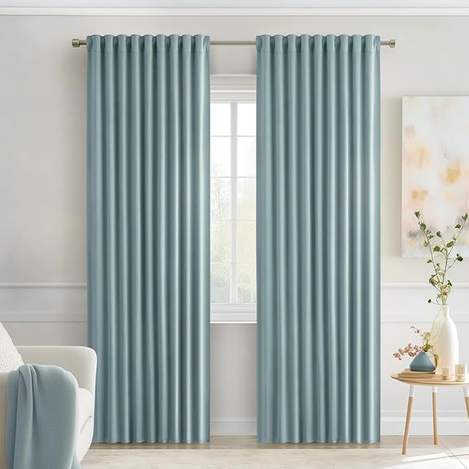 MIULEE Slate Blue Back Tab Blackout Curtains 72 Inches Long 2 Panels Set for Living Room Bedroom Privacy, Rod Pocket/Pinch Pleat Thermal Insulated Room Darkening Pleated Light Blocking Drapes