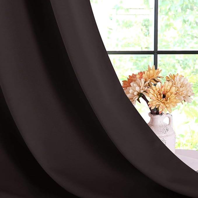 NICETOWN Blackout Curtain Panels for Bedroom, 2 Panels, W70 x L95-inch, Toffee Brown, Thermal Insulated Grommet Top Blackout Draperies and Drapes for Basement