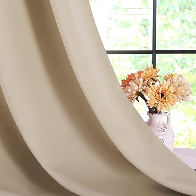 NICETOWN Room Darkening Curtain Panels for Cafe, Thermal Insulated Grommet Room Darkening Draperies/Drapes for Window (Biscotti Beige, 2 Panels, W70 x L63 -inch)