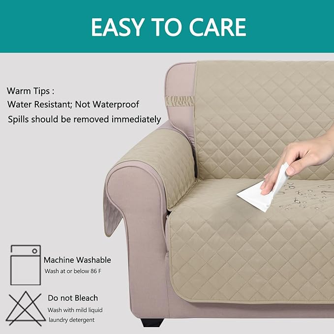 U-NICE HOME Reversible Sofa Cover Couch Cover for Dogs with Elastic Straps Water Resistant Furniture Protector for Pets Couch Cover for 3 Cushion Couch (Sofa, Sand/Beige)