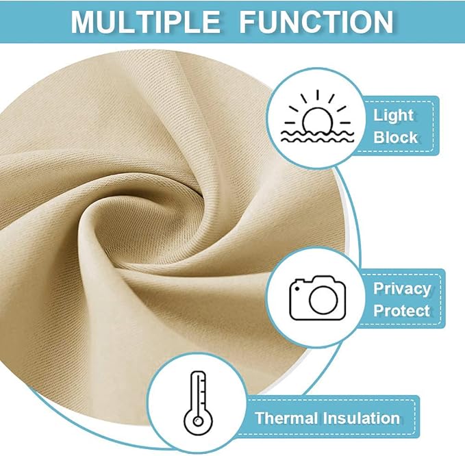 RYB HOME 54 inch Curtains for Living Room, Rod Pocket Thermal Insulated Small Window Drapes Room Darkening Shades for Bedroom Studio Dorm, W 42 x L 54 inch, Set of 2 Panels, Biscotti Beige