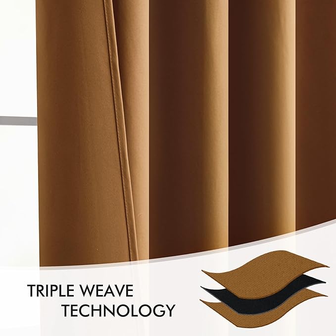 MIULEE Golden Brown Back Tab Blackout Curtains 72 Inches Long 2 Panels Set for Living Room Bedroom Privacy, Rod Pocket/Pinch Pleat Thermal Insulated Room Darkening Pleated Light Blocking Drapes