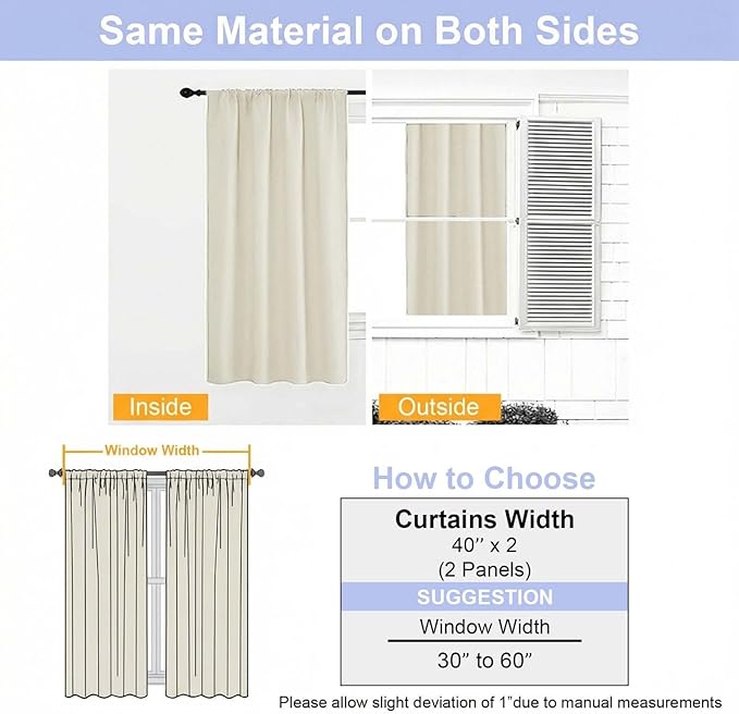 Simplebrand Ava Ivory Light Filtering Curtains for Bedroom 96 Inches Long 2 Panels, Solid Thermal Insulated, Energy Saving Nursery Window Treatment Curtains Light Filtering, W40 x L96 Inch, Ivory