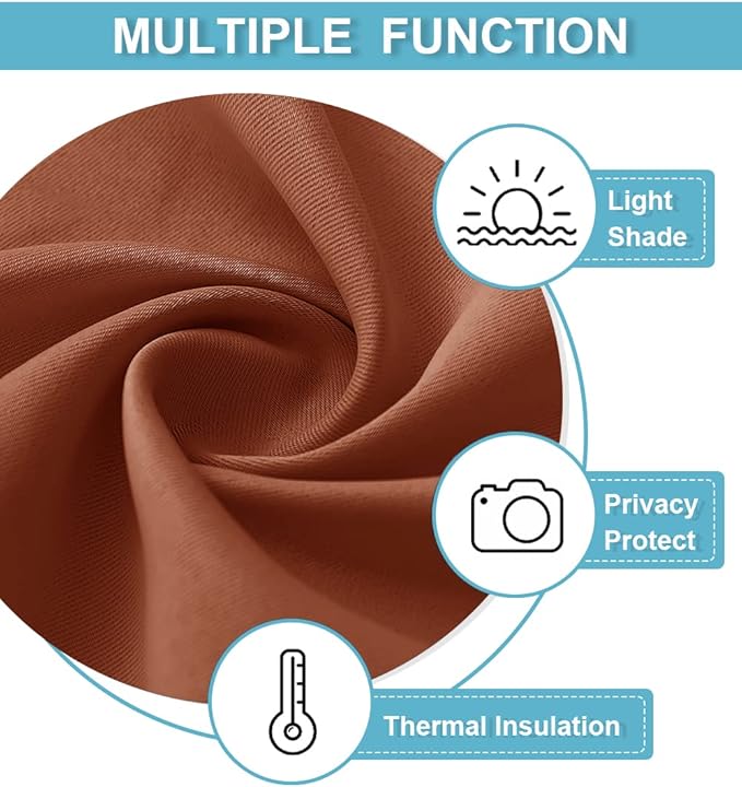 RYB HOME Short Blackout Curtains for Bedroom, Room Darkening Insulated Summer Heat Light UV Blocking Energy Saving Drapes for Nursery, Width 34 by Length 45, Burnt Orange, Set of 2