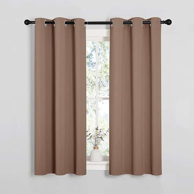 NICETOWN Window Draperies Room Darkening Curtain Panels, Window Treatment Thermal Insulated Solid Grommet Drapes for Bedroom (One Pair, 34 by 54 inches, Cappuccino)