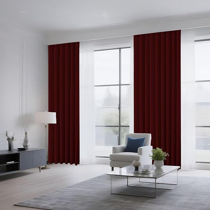Joydeco Blackout Curtains for Bedroom 96 inch Long 2 Panels, Thermal Insulated Room Darkening Curtains with Grommets, Soft Window Drapes for Living Room (W52 x L96 Inch, Burgundy Red)