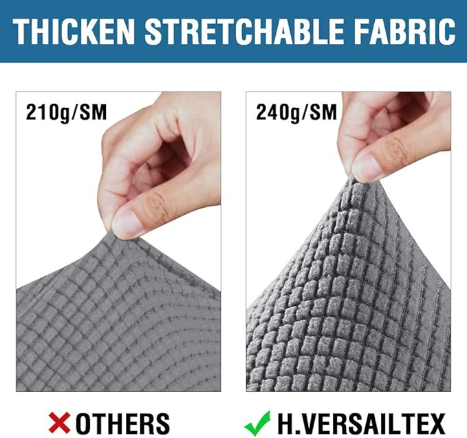 H.VERSAILTEX 3 Piece Stretch Sofa Covers for 2 Cushion Sofa Couch Covers for Living Room Furniture Cover (Base Cover Plus 2 Seat Cushion Covers) Thicker Jacquard Fabric(Large Sofa, Grey)