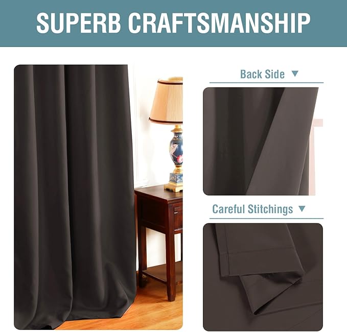 H.VERSAILTEX Blackout Curtains for Bedroom 63 Inches Length Thermal Insulated Curtain Energy Efficient Curtain Small Window Blackout Drapes for Winter Season, 1 Panel, Chocolate Brown, 52" W x 63" L