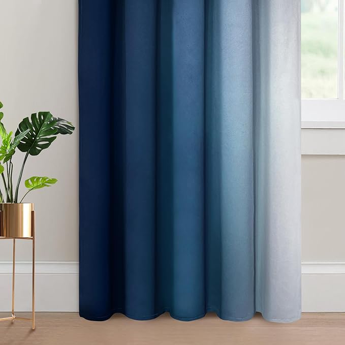 Yakamok Blue Ombre Curtains Room Darkening Grommet Curtains for Bedroom, Light Blocking Thermal Insulated Window Drapes for Living Room(2 Panels, 62x96 Inch)