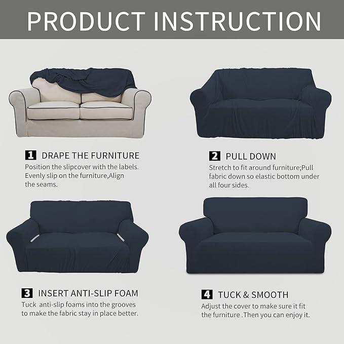 Easy-Going Stretch Chair Sofa Slipcover 1-Piece Couch Sofa Cover Furniture Protector Soft with Elastic Bottom for Kids, Pet. Spandex Jacquard Fabric Small Checks (Chair, Dark Blue)