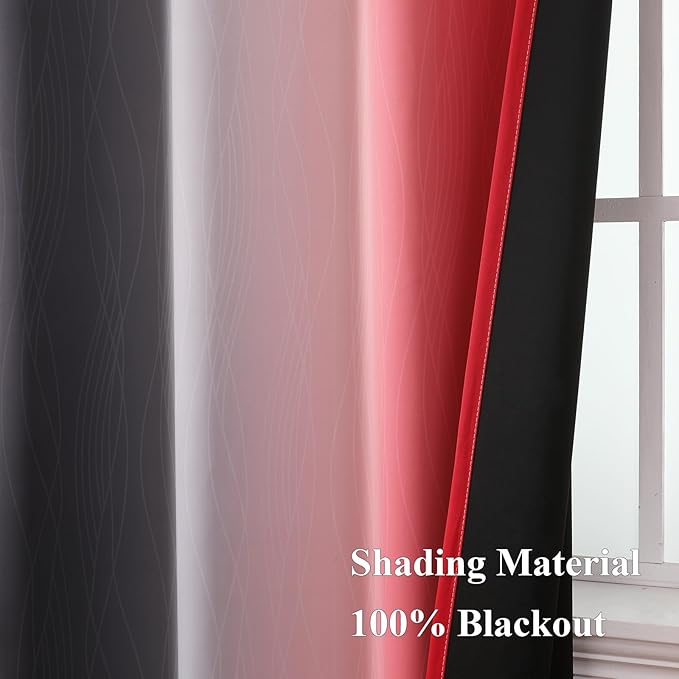 Estelar Textiler Red and Black Ombre Blackout Curtains 102 Inches Long 2 Panels Set, Thermal Insulated Drapes for Bedroom,Full Light Blocking Grommet Gradient Curtains for Living Room, 52Wx102L