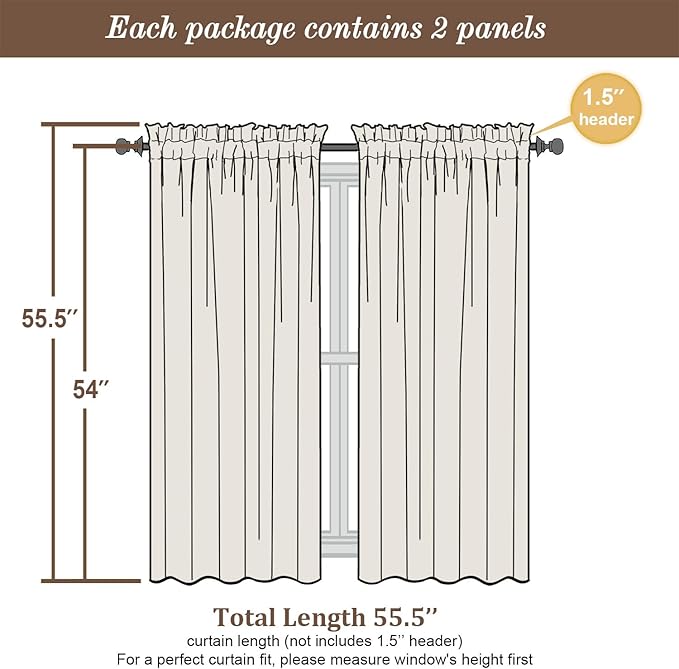 Chyhomenyc Sheer Curtains 54 Inch Long 2 Panels Set, Light Filtering Short Soft Airy Short Cafe Curtains, Modern Rod Pocket for Dinning Living Room Bedroom, Each 42Wx54L in, 2PCS, Lemon