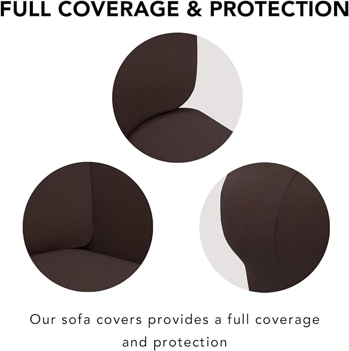 PureFit Super Stretch Sofa Slipcover – Spandex Non Slip Soft Couch Sofa Cover, Washable Furniture Protector with Non Skid Foam and Elastic Bottom for Kids, Pets （Loveseat, Chocolate）