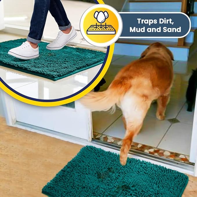 Muddy Mat® | Super Absorbent Door Mat Indoor, Microfiber Quick Dry Chenille Entryway Rug, Non-Slip Front Door Mat, Indoor Mats for Entryway, Machine Washable Pet Rug, Teal 24"x60"