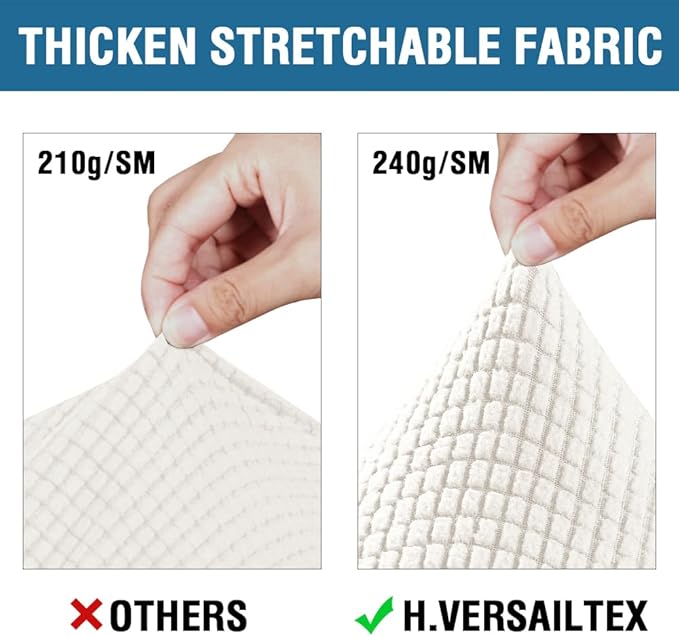 H.VERSAILTEX 4 Piece Stretch Sofa Covers for 3 Cushion Couch Furniture Slipcovers for Living Room (1 Base Cover Plus 3 Seat Cushion Covers) Jacquard Fabric Cover (XL Sofa, Porcelain White)