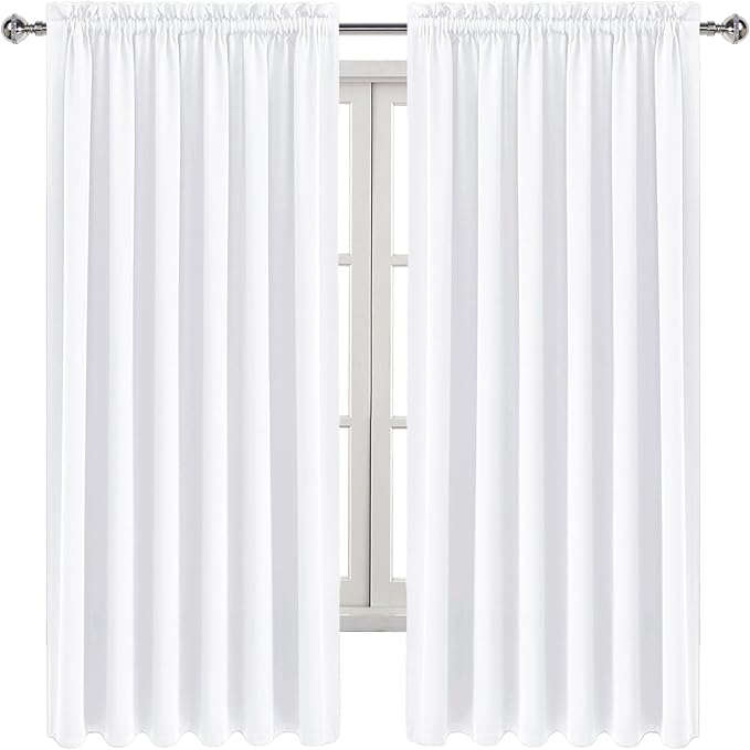 DWCN White Curtains for Living Room Thermal Insulated, 50% Light Blocking Curtains for Bedroom, Dining Room Window, W 70x L 72 Inch, Set of 2 Rod Pocket Curtain Panels
