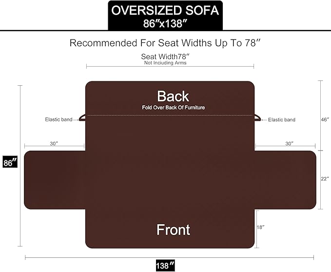 U-NICE HOME Large Sofa Cover Reversible Couch Cover for Dogs with Elastic Straps Water Resistant Furniture Protector for Pets Couch Cover for 4 Cushion Couch (Oversized Sofa, Blue/Beige)