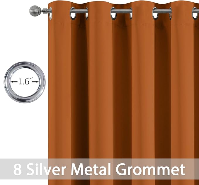 Yakamok Burnt Orange Blackout Curtains 63 Inches Length with Grommet Orange Room Darkening Thermal Insulated Curtain Set of 2 Panels for Bedroom Living Room, 52W x 63L, 2 Drapes
