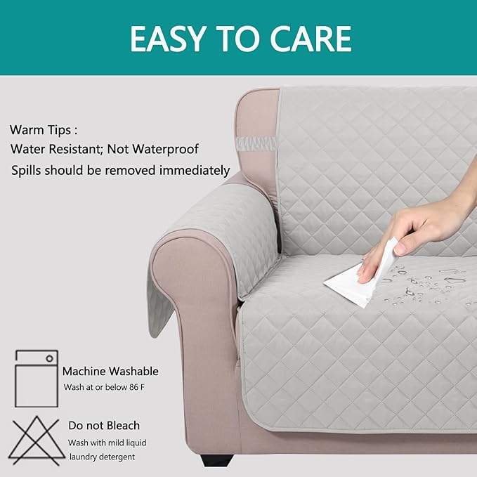 U-NICE HOME Reversible Sofa Cover Couch Cover for Dogs with Elastic Straps Water Resistant Furniture Protector for Pets Couch Cover for 3 Cushion Couch (Sofa, Light Grey/Light Grey)