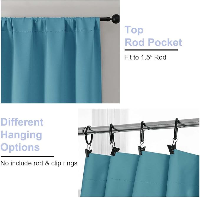 Simplebrand Ava Turquoise Short Blackout Curtains for Bedroom 45 Inches Long 2 Panels Set, Solid Thermal Insulated, Energy Saving Window Treatment Curtains Blackout Drapes, W40 x L45 Inch, Turquoise