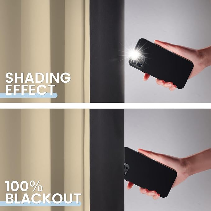 SimpleHome 100% Blackout Curtains for Bedroom,Thermal Insulated Beige Grommet Window Drapes Room Darkening Curtains for Living Room with Black Back,42 x 36 Inch,2 Panels