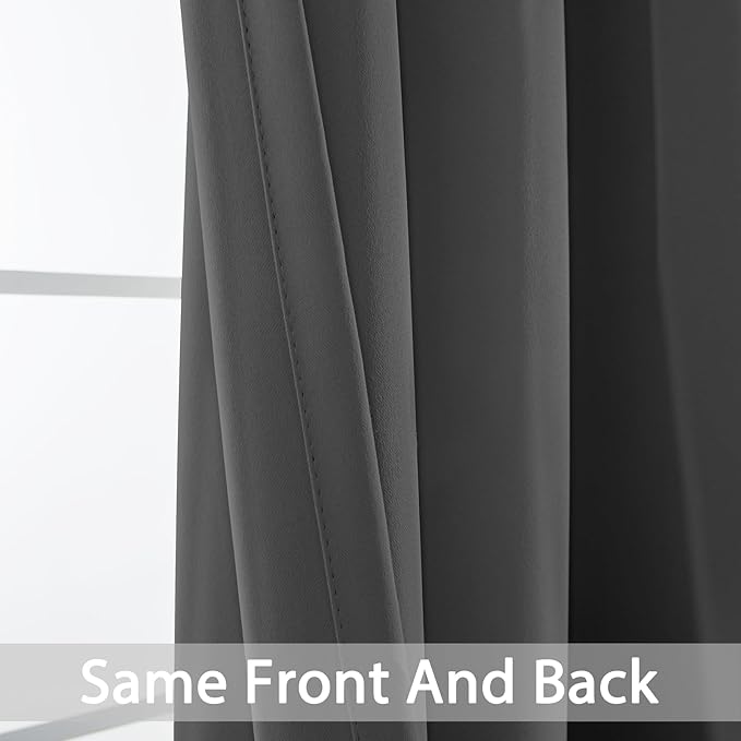 Yakamok Charcoal Grey Curtains 54 Inches Length Blackout Curtain for Bedroom-Green Room Darkening Thermal Insulated Grommet Drapes for Living Room, 52W x 54L,2 Panels