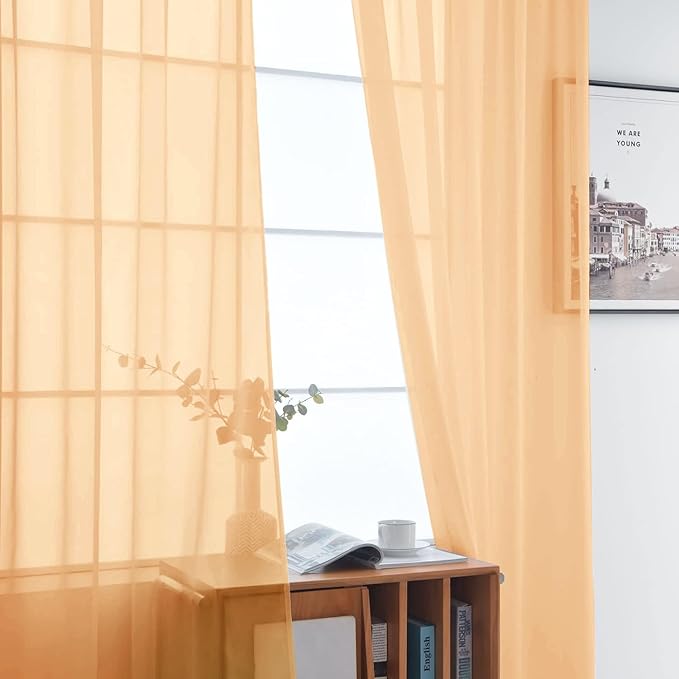 SpaceDresser Basic Rod Pocket Sheer Voile Window Curtain Panels White 1 Pair 2 Panels 60 Width 63 Inch Long for Kitchen Bedroom Children Living Room Yard（Beige，60Wx 63L）