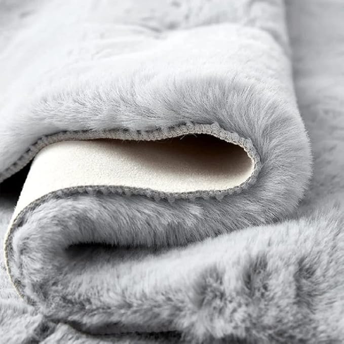 ORINOVA Grey Faux Rabbit Washable Furry Fur Area Rugs for Living Room Bedroom Gray Fluffy Sheepskin Rug Nursery Decor 4x6 Area Rug