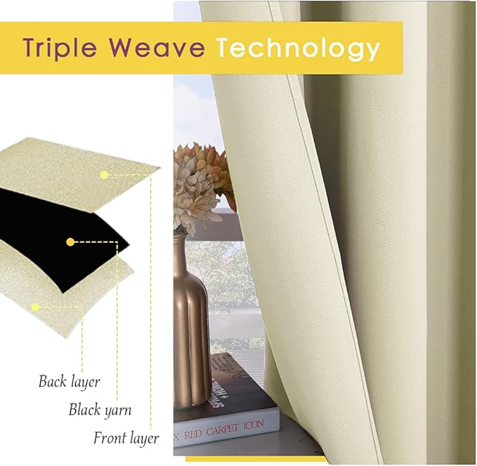 NICETOWN Room Darkening Draperies Window Curtain Panels, Thermal Insulated Grommet Room Darkening Curtains for Bedroom (Beige, 2 Panels, W60 x L84 -inch)