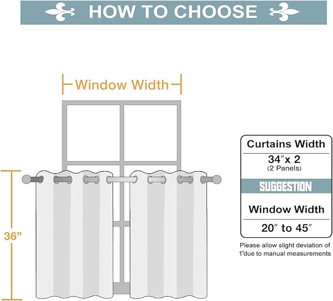 ChrisDowa Small Window Curtains for Kitchen and Bedroom - Grommet Short Thermal Insulated Room Darkening Curtains (2 Panels, Black, 34 x 36 Inch)
