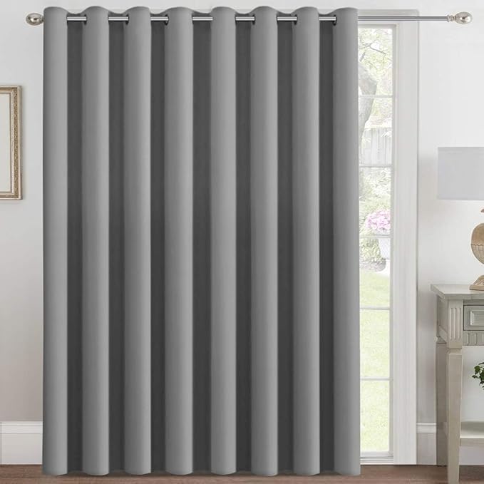 H.VERSAILTEX Blackout Patio Curtains 100 x 96 Inches for Sliding Door Extral Wide Blackout Curtain Panels Thermal Insulated Room Divider - Grommet Top, 8' Tall by 8.5' Wide - Dove Grey