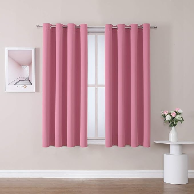 ChrisDowa Grommet Room Darkening Curtains for Bedroom and Living Room - 2 Panels Set Thermal Insulated Blackout Curtains (Pink, 52W x 45L)