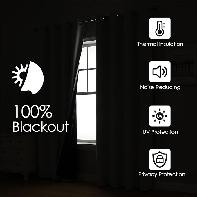ChrisDowa 100% Blackout Curtains for Bedroom with Black Liner, 2 Thick Layers Total Blackout Thermal Insulated Grommet Window Curtains 2 Panels Set (Cappuccino, 42 x 84 Inch)